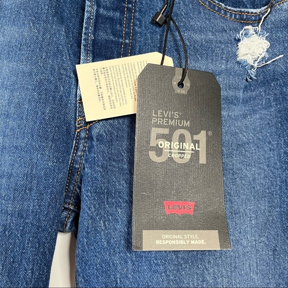Levi’s 501 high waist crop straight leg Charleston fun distressed hem jeans - Picture 7 of 13